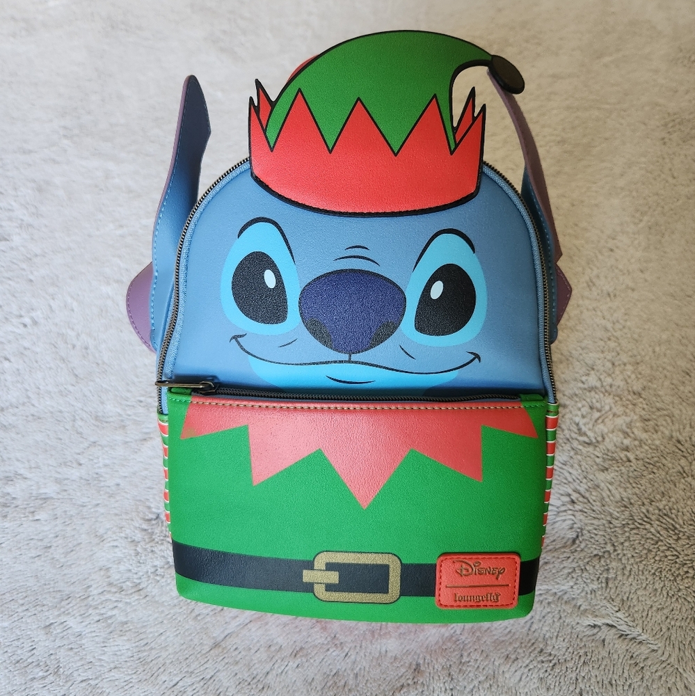 BNWT Disney Loungefly Christmas Elf Stitch Mini Backpack